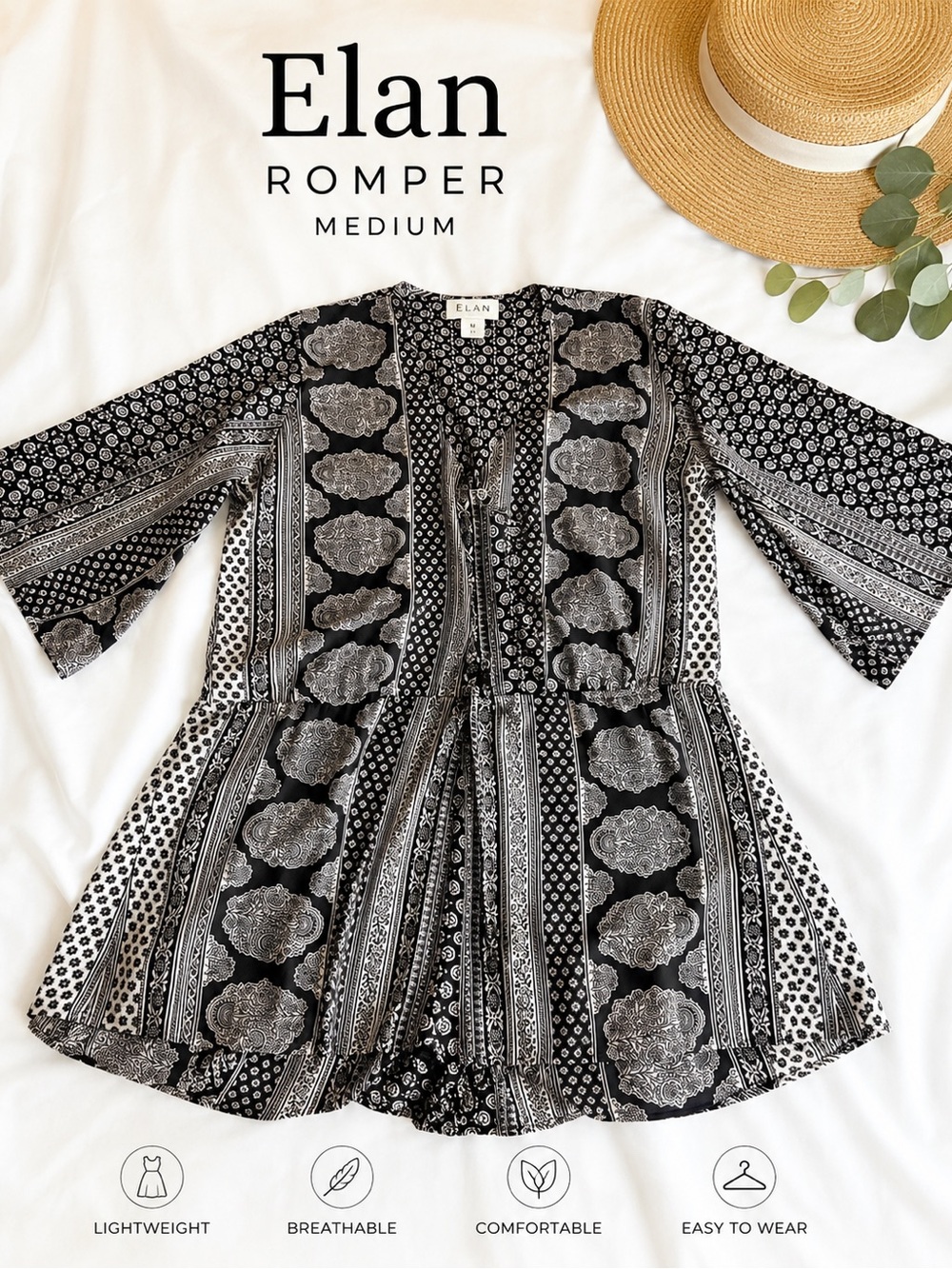 Elan Black & White Printed Romper